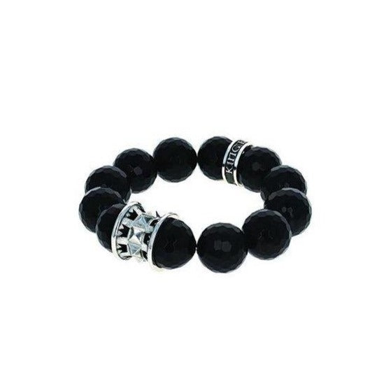 KIN01009 - 16MM BLK FACETED AGATE BEADED BRACELET