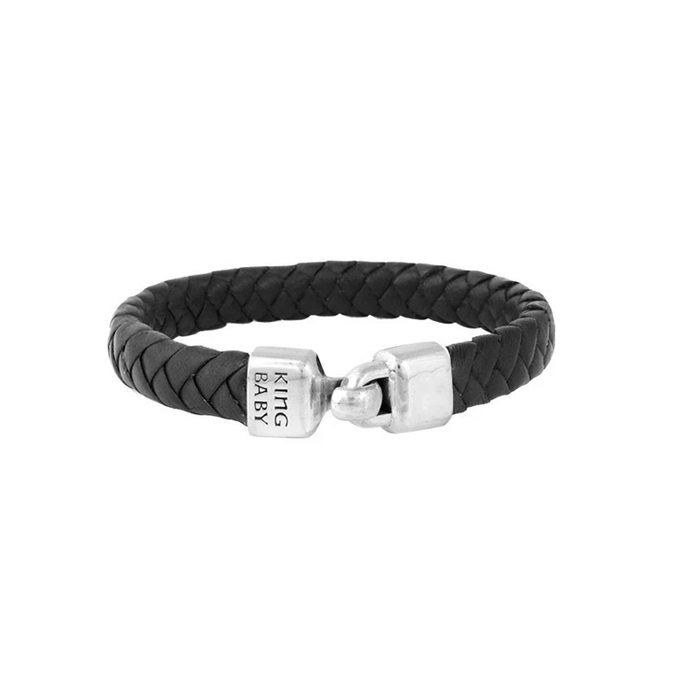 Sterling Silver Braided Leather Bracelet With Hook Clasp (King Baby)