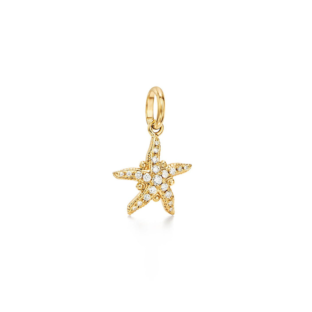 18k Yellow Gold Diamond Pave Starfish Pendant