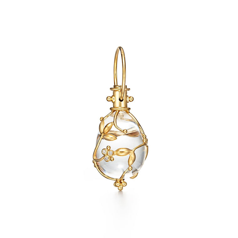 18k Yellow Gold Medium Diamond & Vine Crystal Amulet Pendant