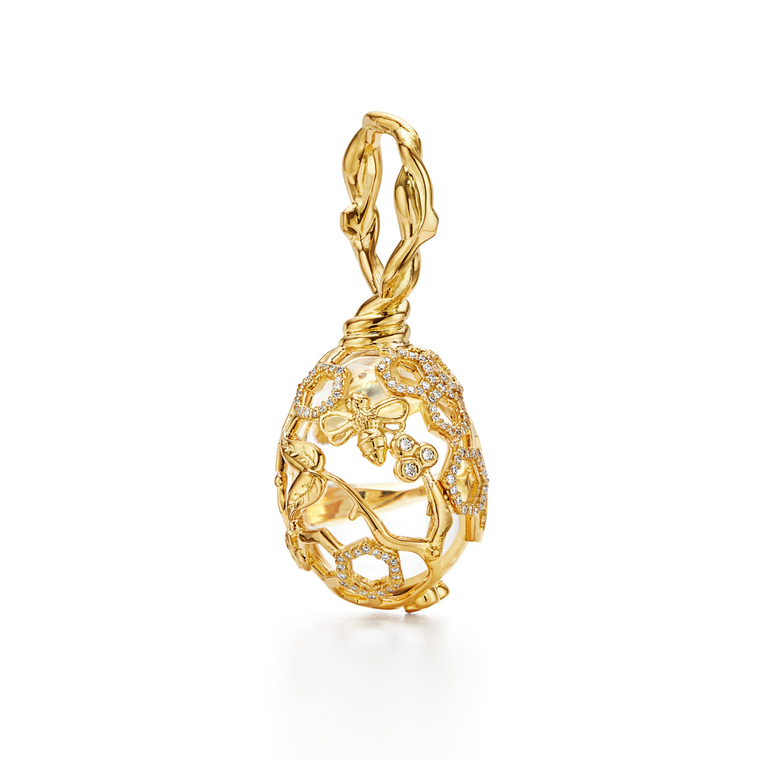 18k Yellow Gold Medium Diamond Beehive Pendant