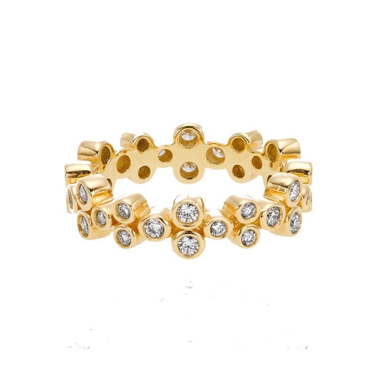 18k Yellow Gold Trio Round Diamond Cluster Sz 7 Ring (.86ct)