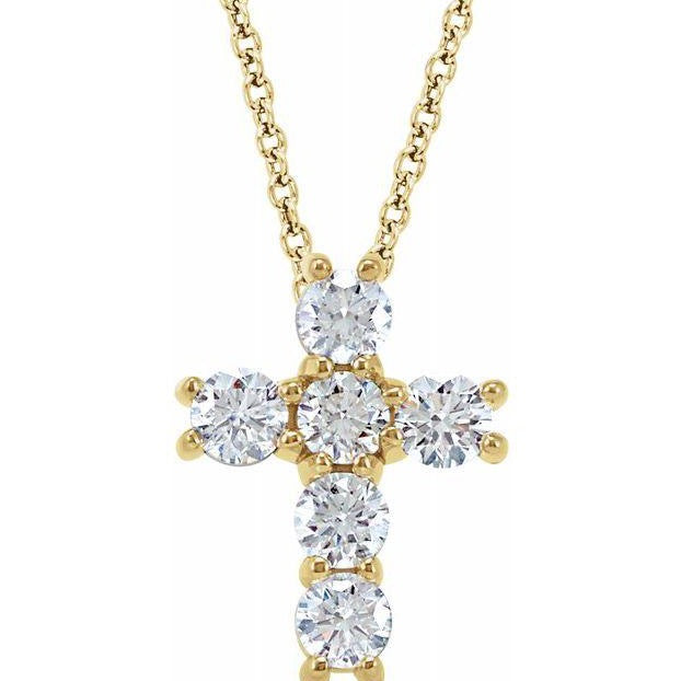 14k Yellow Gold Diamond Cross Pendant Necklace (.75ct)