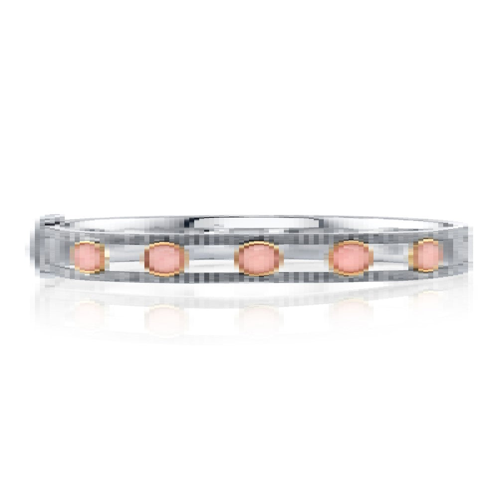 Sterling Silver Pink Agate 5 Station Bangle Bracelet