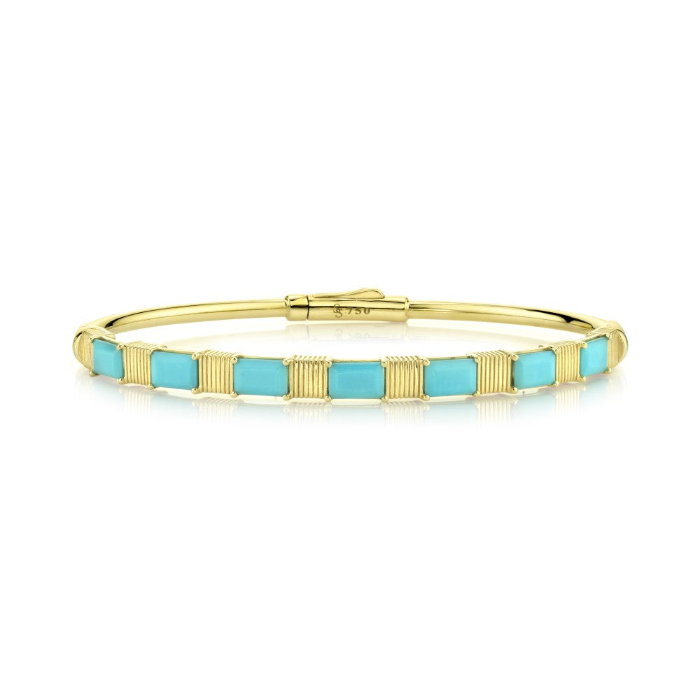 18k Yellow Gold With Turquoise Bangle Bracelet (2.90ct)