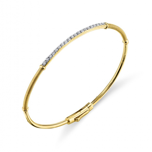 18k Yellow Gold Diamond & Strie Bangle Bracelet (.38ct)