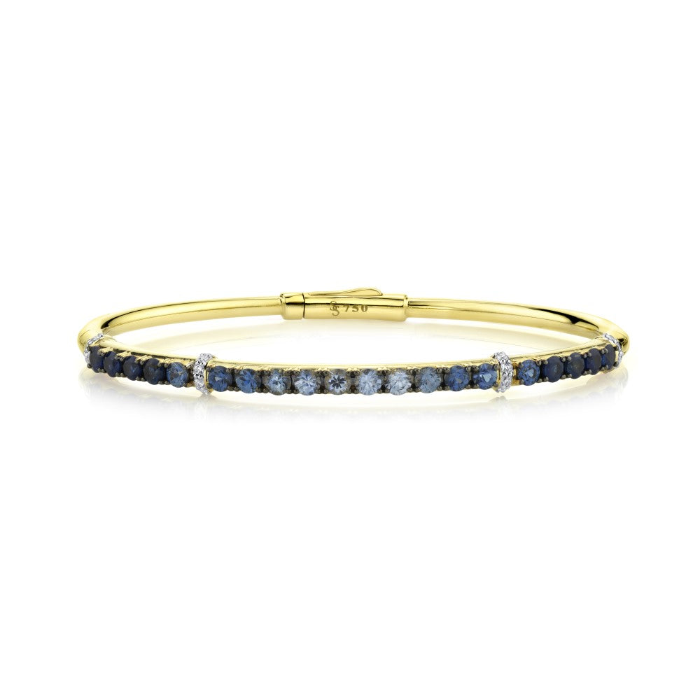 18k Yellow Gold Sapphire (2.29ct) & Diamond (.16ct) Bangle Bracelet