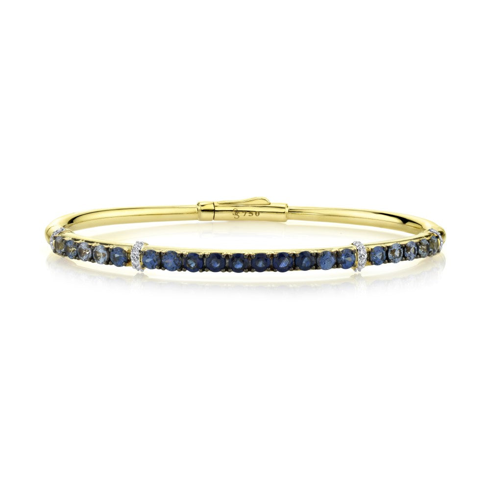 18k Yellow Gold Sapphire (2.58ct) & Diamond (.16ct) Bangle Bracelet
