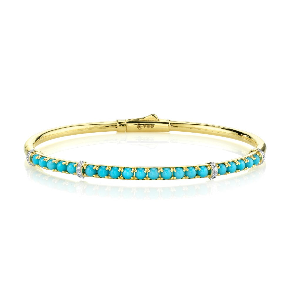 18k Yellow Gold Turquoise (2.23ct) & Diamond (.16ct) Bangle Bracelet