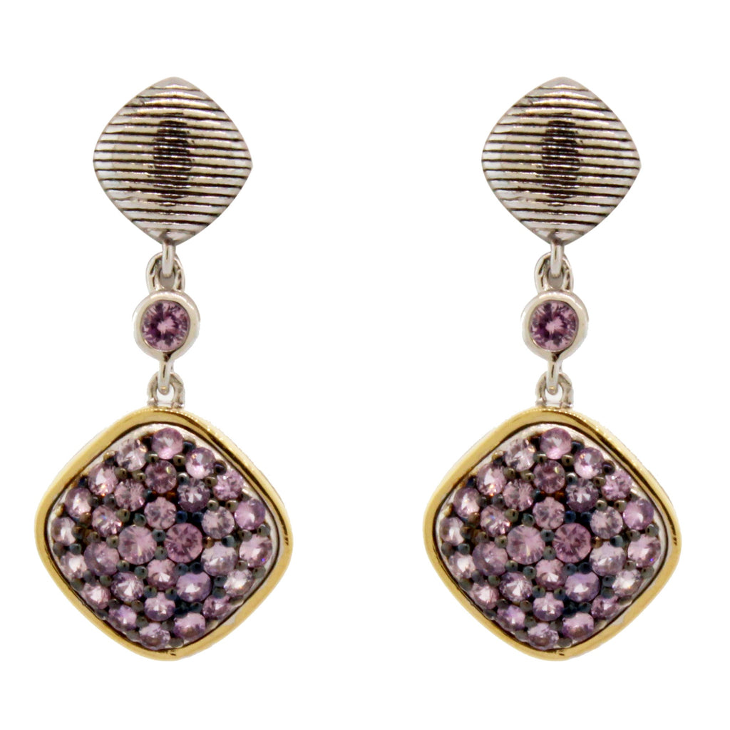 Sterling Silver & 18k Yellow Gold Purple Sapphire Cushion Earrings (.95ct)