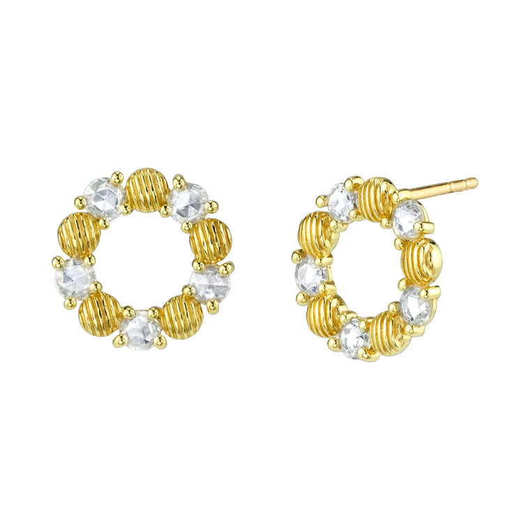 18k Yellow Gold Rose Cut Diamond Circle Earrings (.64ct)