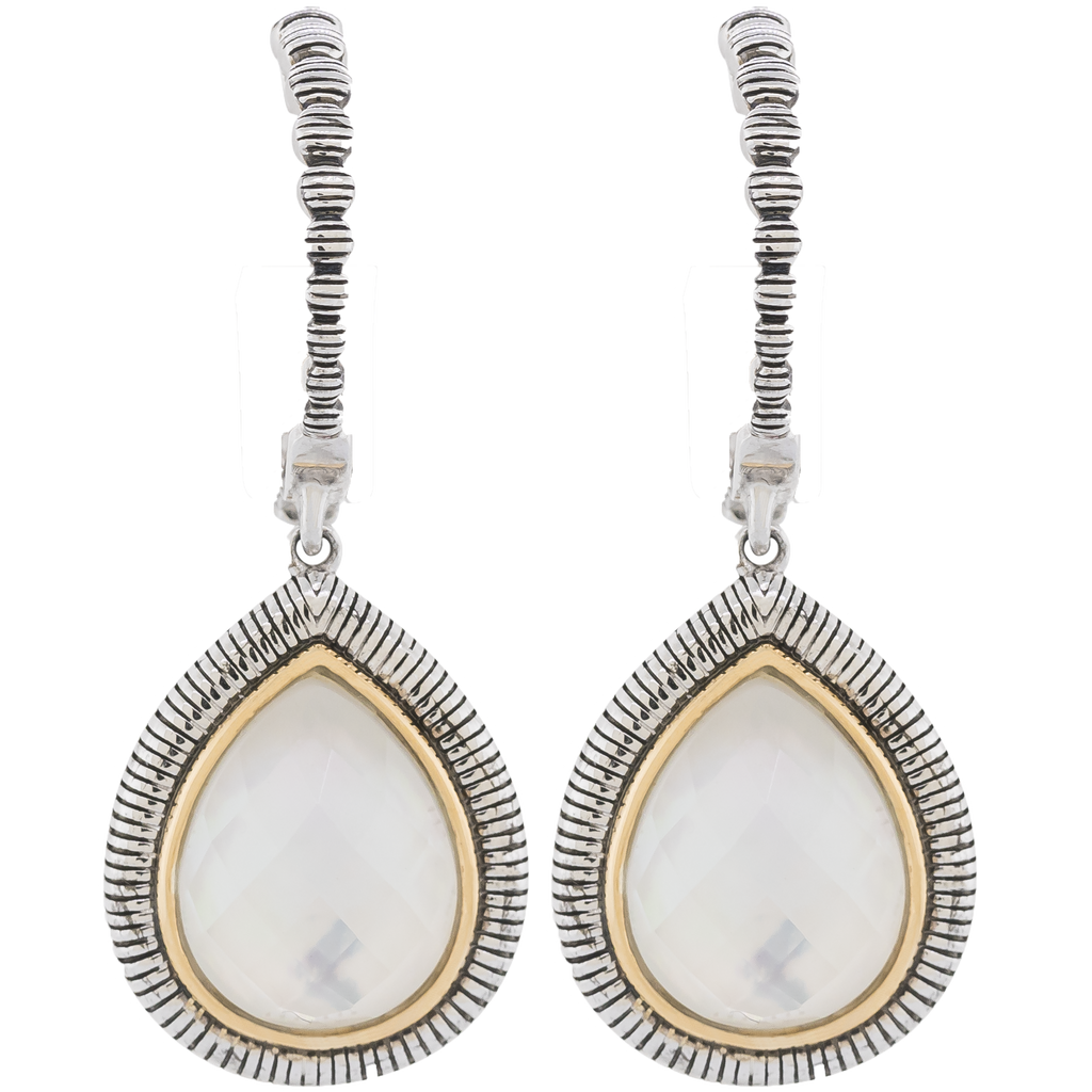 Sterling Silver Pear Shape Mother of Pearl With Yellow Gold Halo Drop Earring (3.19ct)
