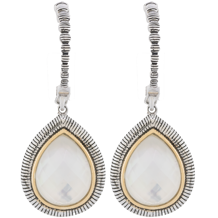 Sterling Silver Pear Shape Mother of Pearl With Yellow Gold Halo Drop Earring (3.19ct)
