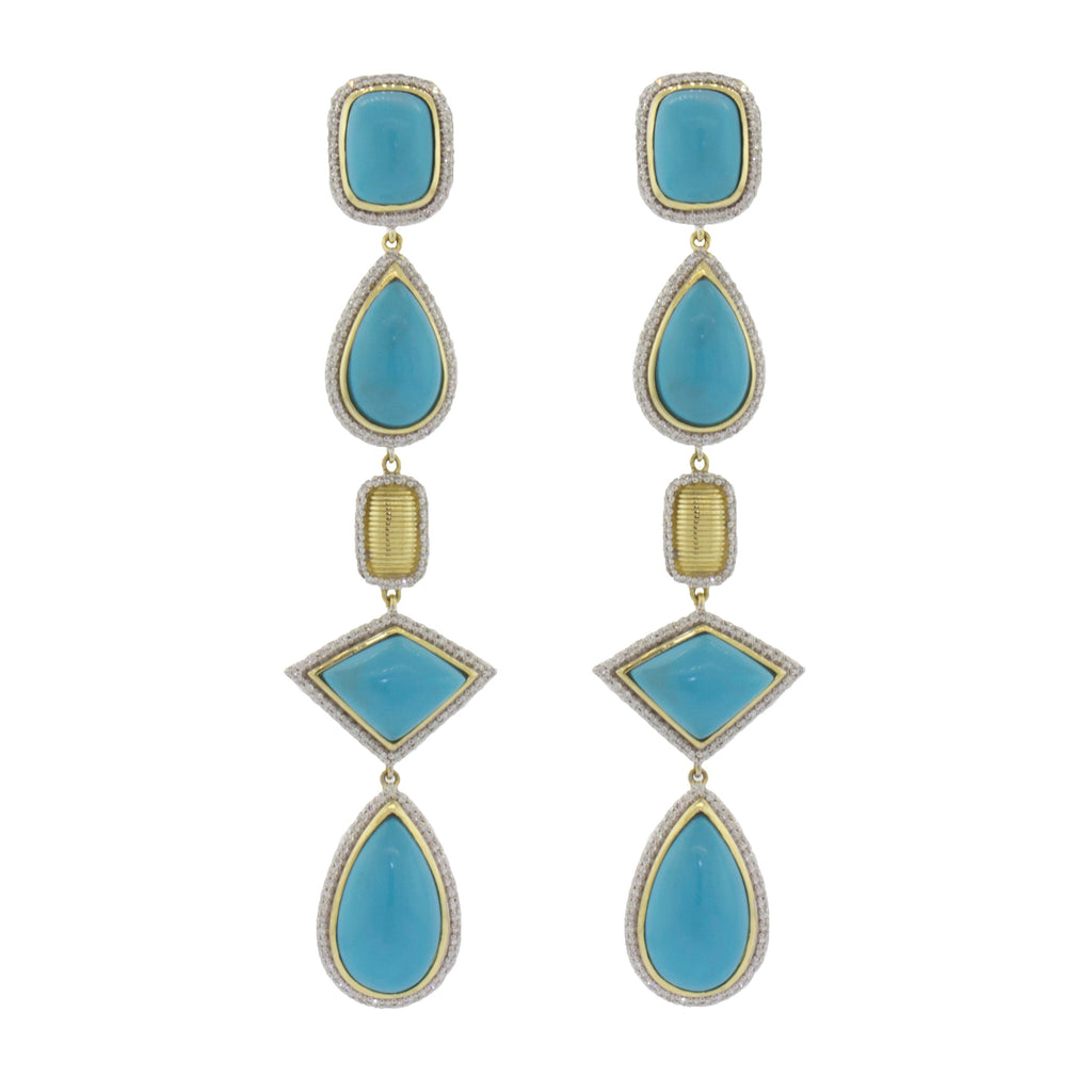 18k Yellow Gold Turquoise (14.06ct) & Diamond (.91ct) Drop Earrings