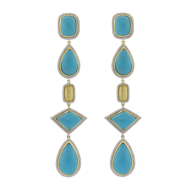18k Yellow Gold Turquoise (14.06ct) & Diamond (.91ct) Drop Earrings