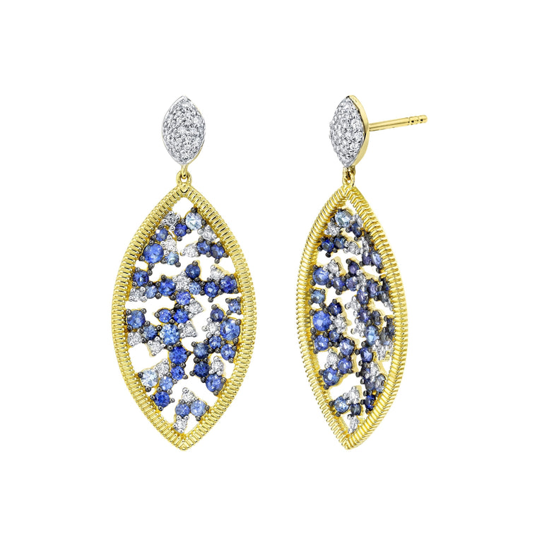 18k Yellow Gold Sapphire (2.25ct) & Diamond (.52ct) Drop Earrings