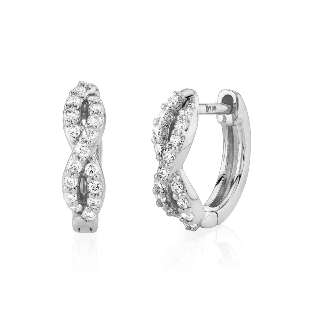 18k White Gold Small Diamond (.17ct) Braided Huggie Earrings (.17ct)