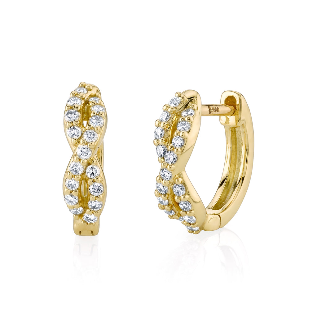 18k Yellow Gold Diamond Twist Huggie Earrings (.17ct)