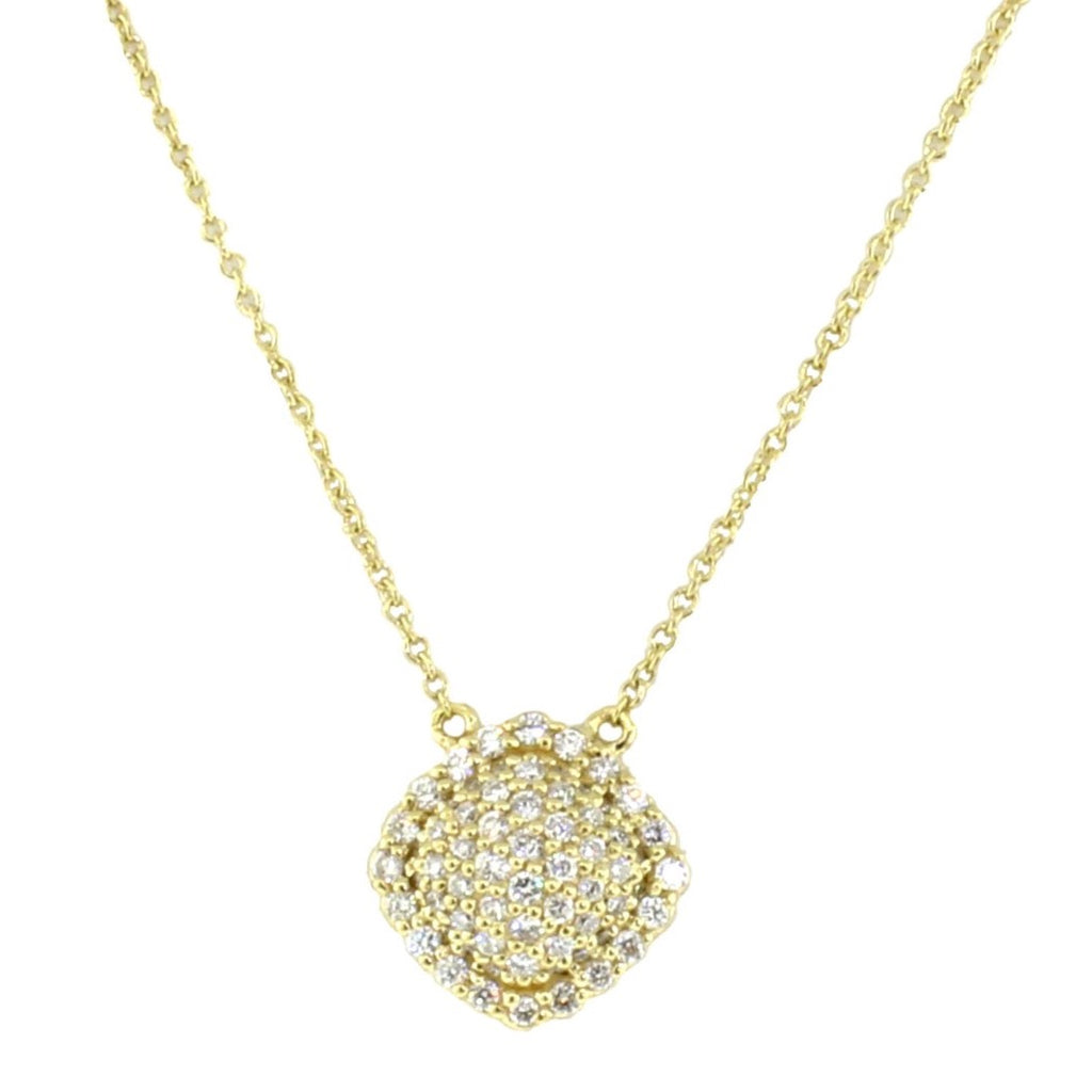 18k Yellow Gold Diamond Pave Cushion Pendant Necklace (.47ct)