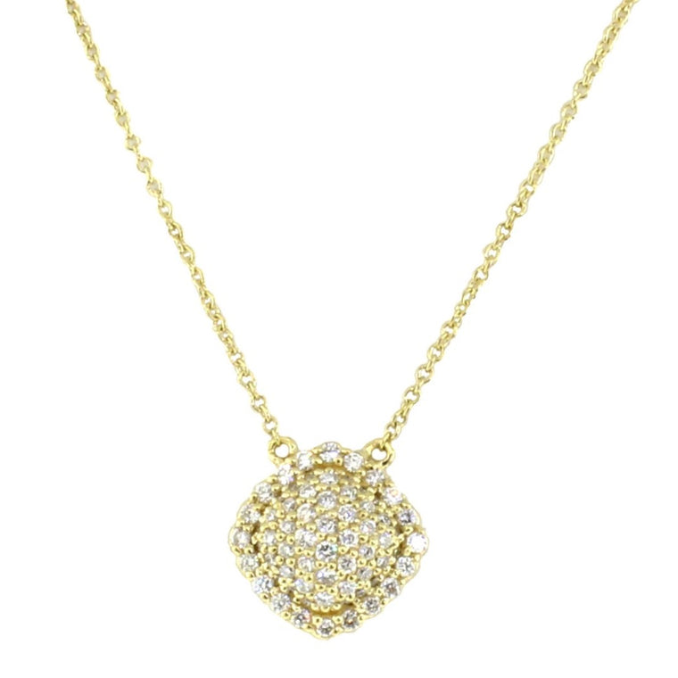 18k Yellow Gold Diamond Pave Cushion Pendant Necklace (.47ct)