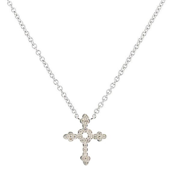 18k White Gold Diamond Cross Pendent Necklace (.12ct)