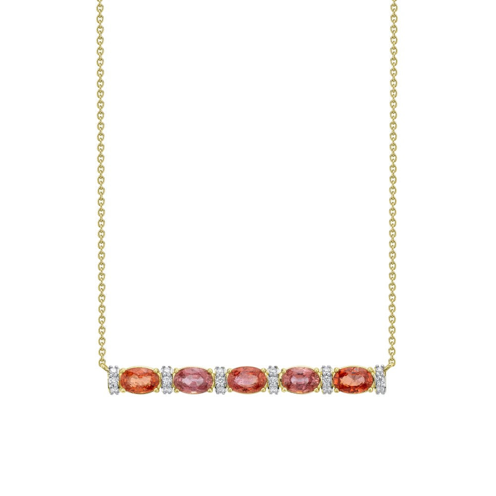 18k Yellow Gold Padparadscha Pendant with White Diamond Detail