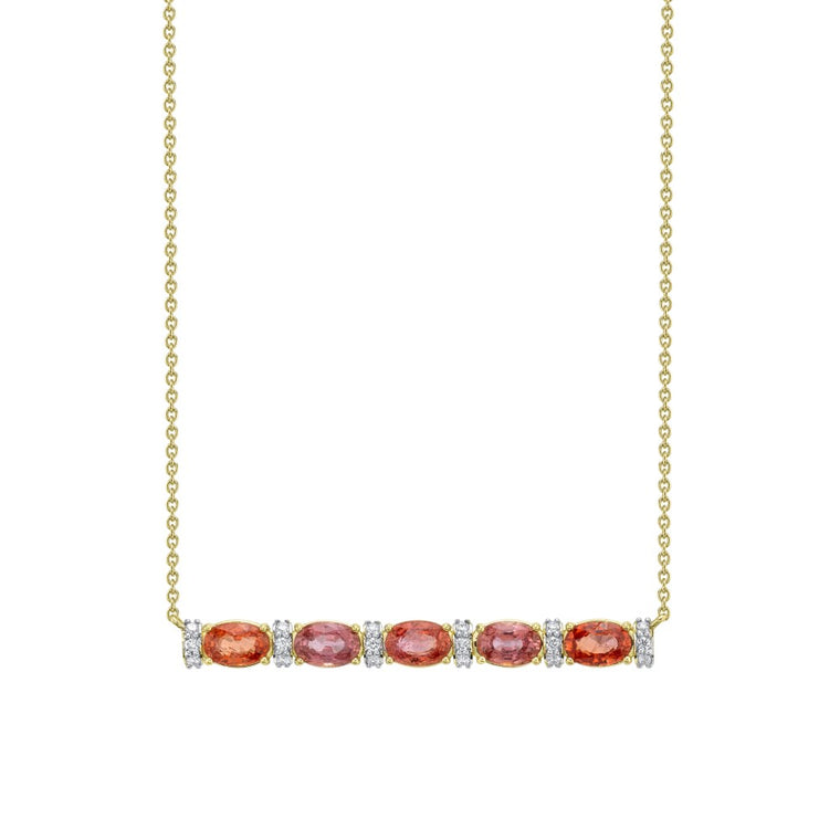 18k Yellow Gold Padparadscha Pendant with White Diamond Detail