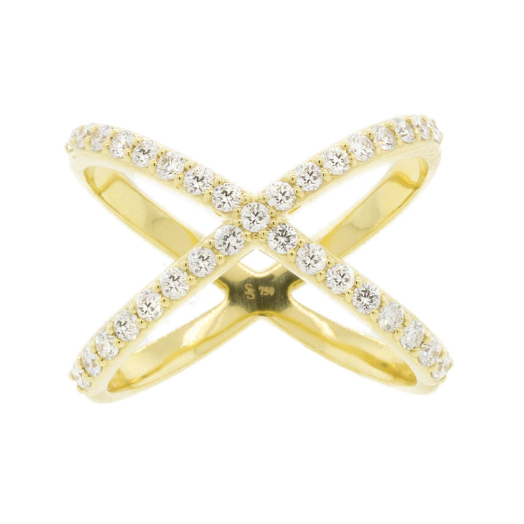 18k Yellow Gold Diamond Criss Cross Ring (.68ct)