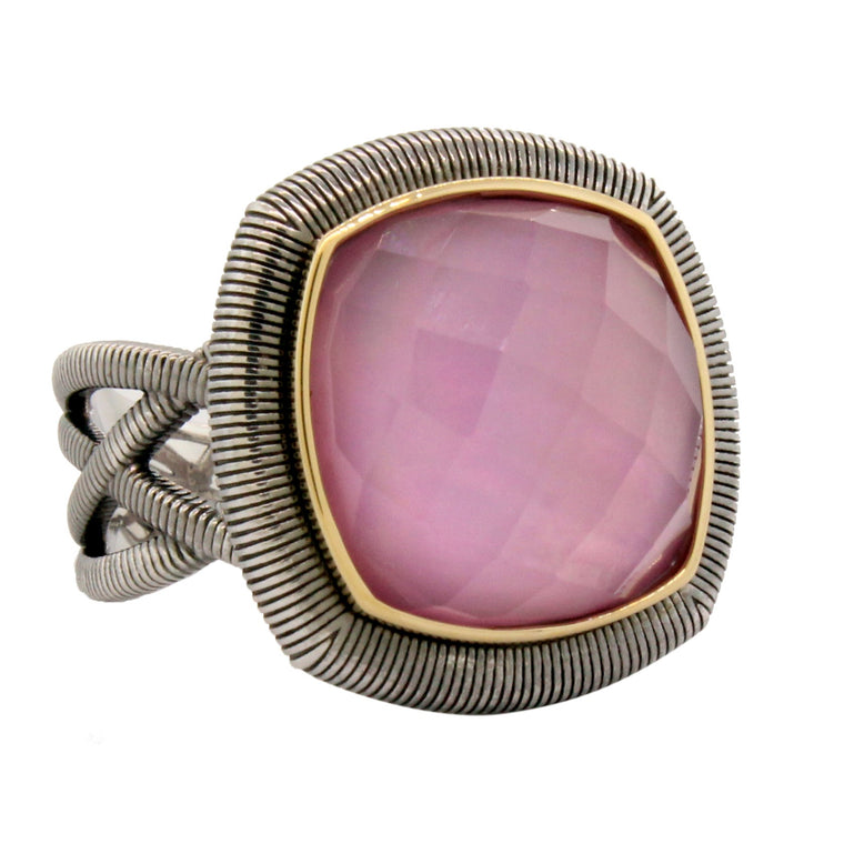 Sterling Silver Lavender Cabochn With Gold & Strie Halo Ring (12.10ct)