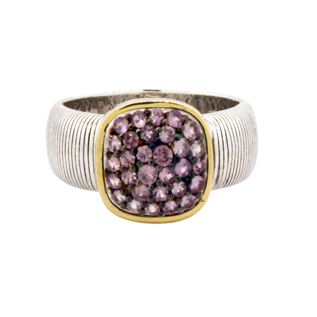 Sterling Silver Pave Purple Sapphire With Gold Halo Ring