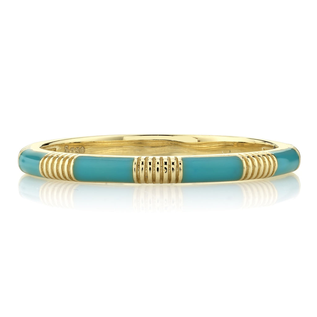 18k Yellow Gold Turquoise & Strie Stackable Ring