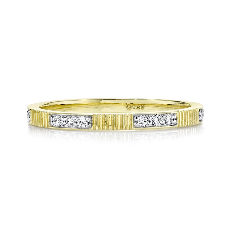 18k Yellow Gold Diamond & Strie Stackable Ring (.15ct)