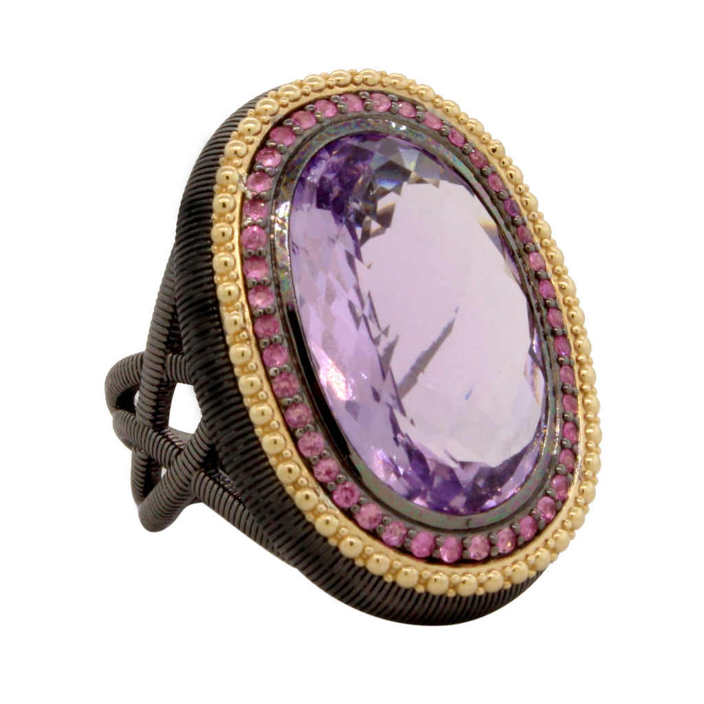 Sterling Silver Oval Lavender Amethyst With Purple Sapphire Halo Ring (15.21ct)