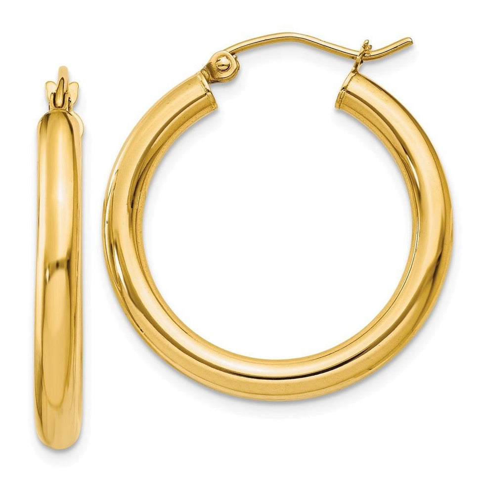 14k Yellow Gold 4mm Thick Polished Tube Hoop Earrings