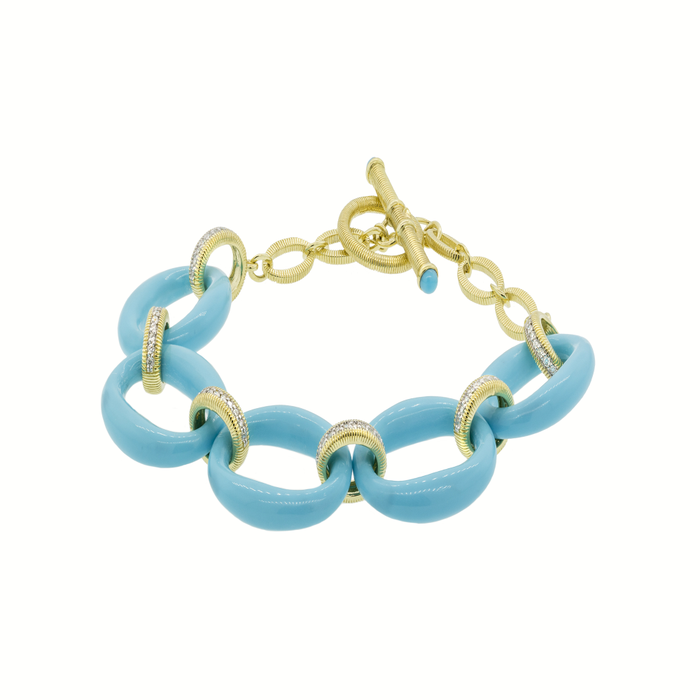 18k Yellow Gold Diamond & Turquoise Oval Bracelet (.33ct)
