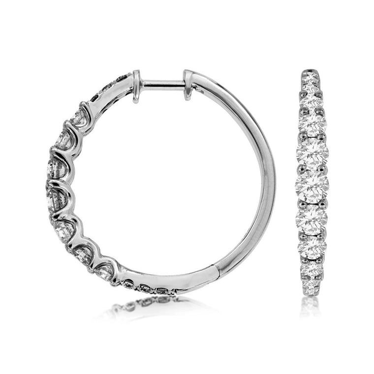 14k White Gold Graduated Diamond Hoop Earrings (1.50ct)