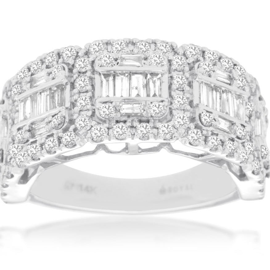 14k White Gold Round Diamond & Baguette Diamond Ring (1.62ct)