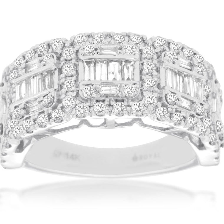 14k White Gold Round Diamond & Baguette Diamond Ring (1.62ct)