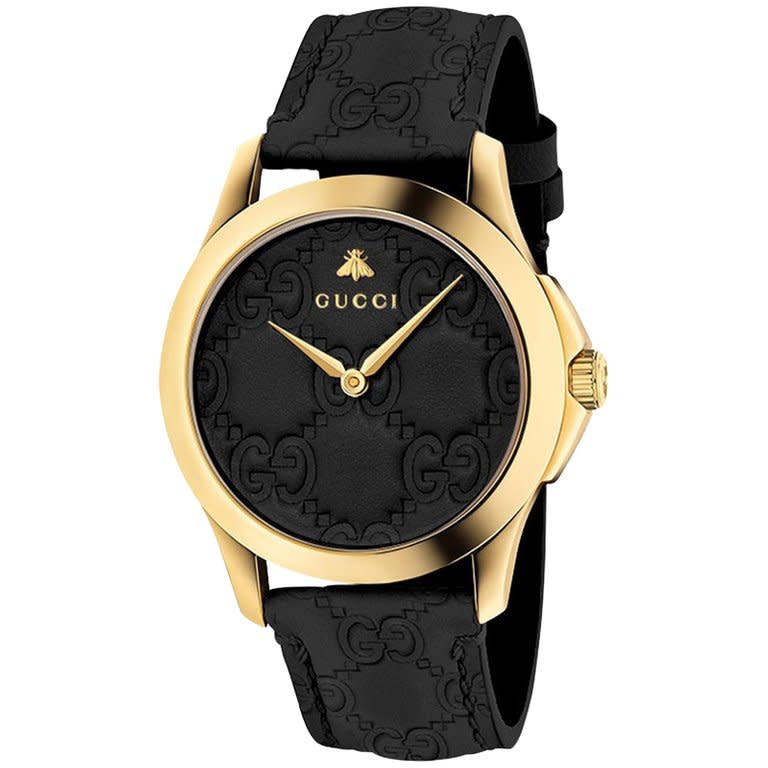 GUC01311 - GP G-TIMELESS BLK SIGNATURE W/ CALF DL/STRAP WATCH