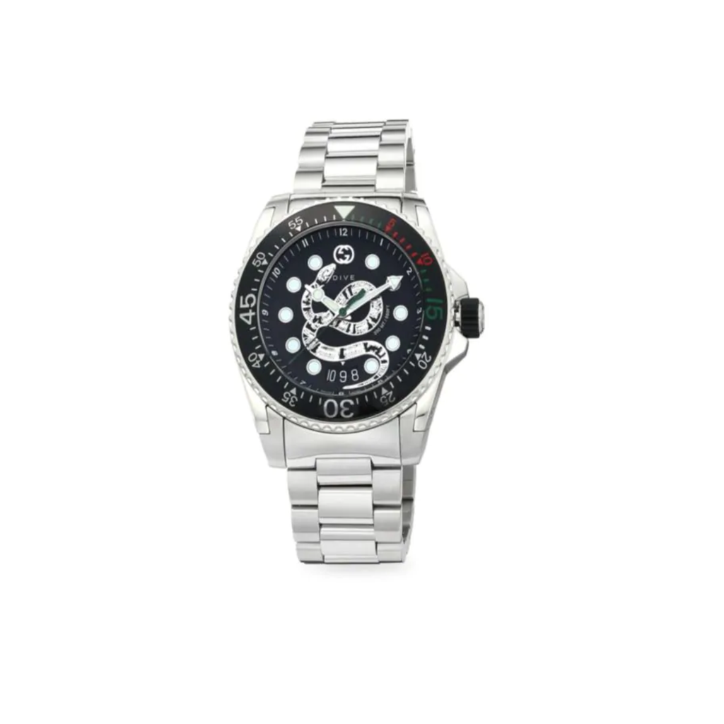 GUC01313 - SS XL DIVE BLK SNAKE DL BLK BEZEL BRACELET WATCH