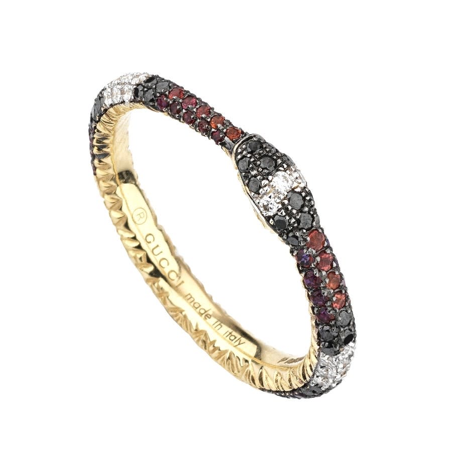 Ouroboros Sapphire, Topaz, Black & White Diamond Ring (18k Yellow Gold)
