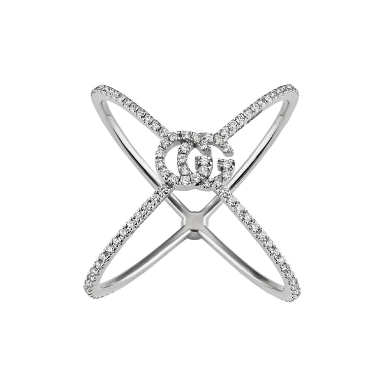 Diamond Running G Cross Ring (18k White Gold)