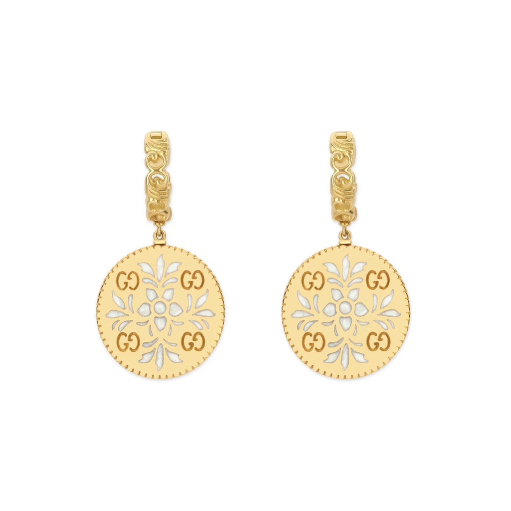 Icon Blooms Pendant Earrings White Enamel (18k Yellow Gold)