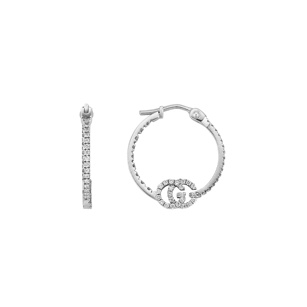 Diamond Running G Hoop Earrings (18k White Gold)