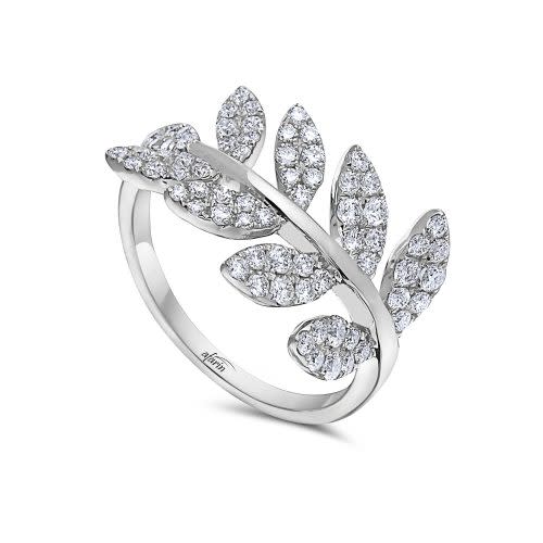 18k White Gold Diamond Pave Leaves Ring (.86ct)