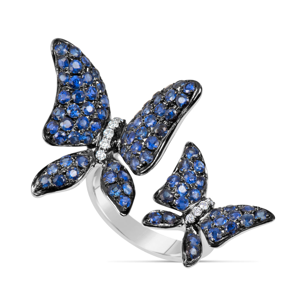 18k White Gold Sapphire (2.35ct) & Diamond (.90ct) Double Butterfly Ring