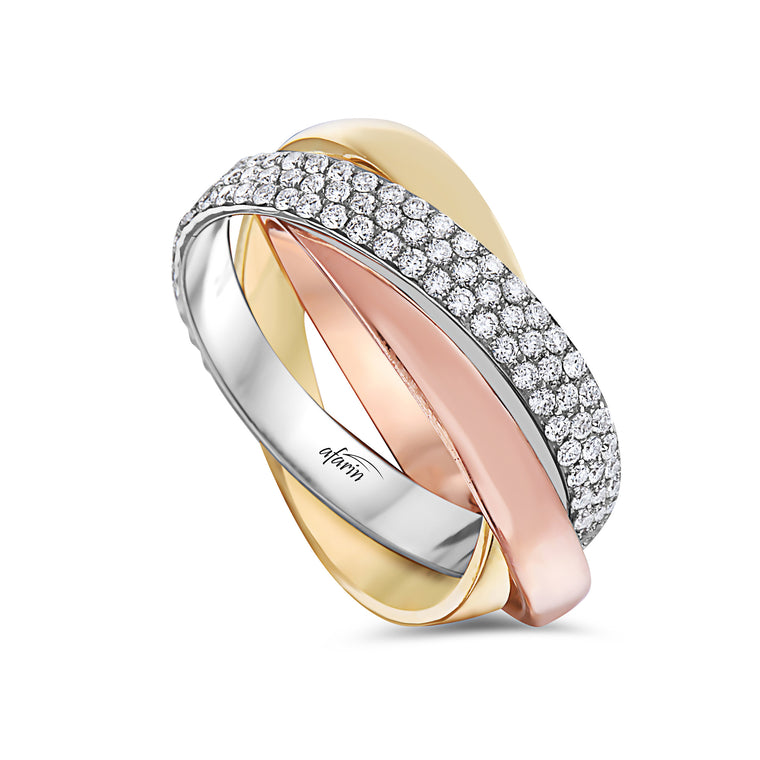 18k Tri Colored Diamond Roll Ring (.87ct)