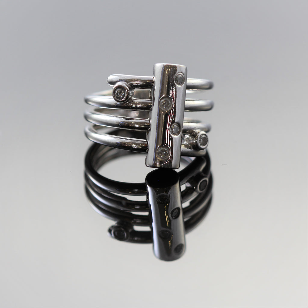 14k White Gold Diamond  Bypass 3 Row Ring (.20ct)