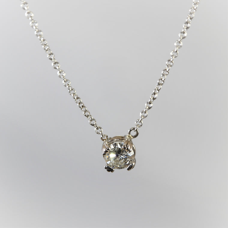 14k White Gold Round Diamond Solitaire 4 Prong Pendant Necklace (.35ct)