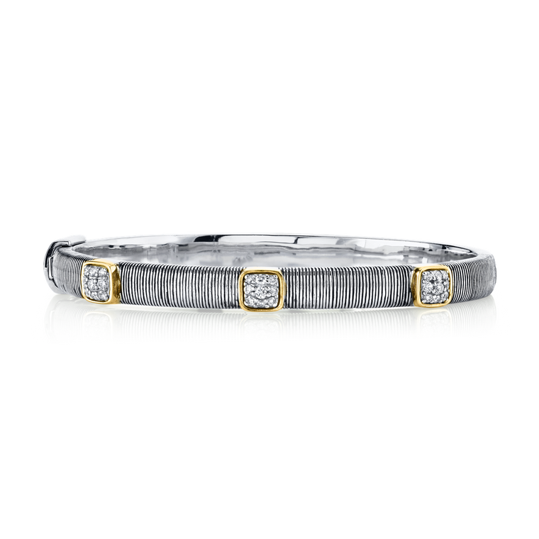 SST01094 - SS/18KY .36CT DIA 3 STATION BANGLE